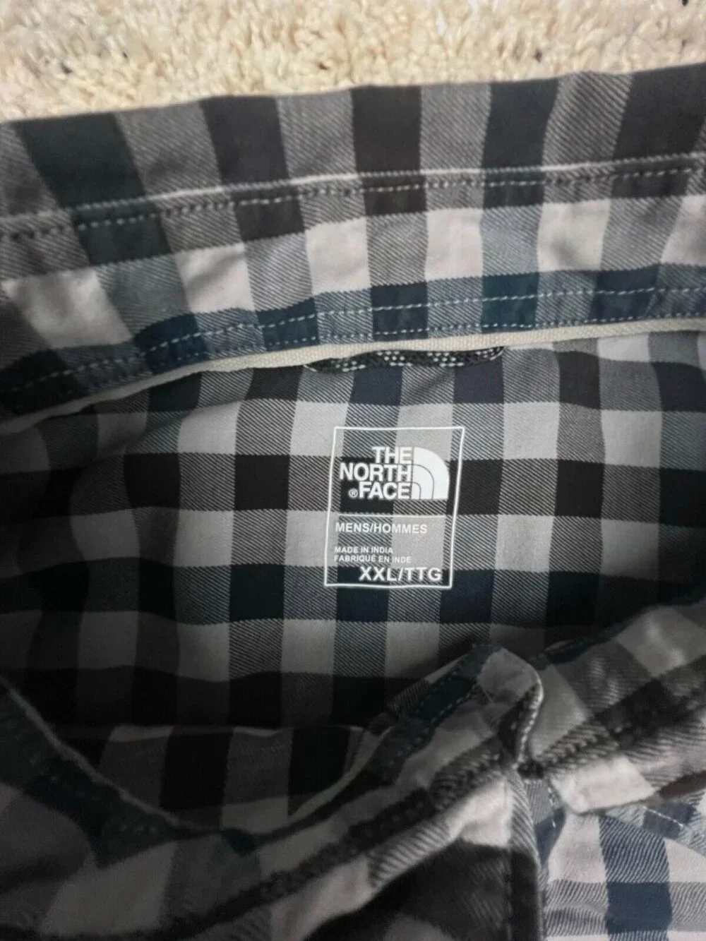 The North Face Button Up Shirt Men 2XL Gray Check Cotton Long Sleeve Lightweight